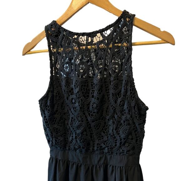 SISTERS Black Lace Top Sheer Back Mid Length Sleeveless Dress 34 - Picture 4 of 9